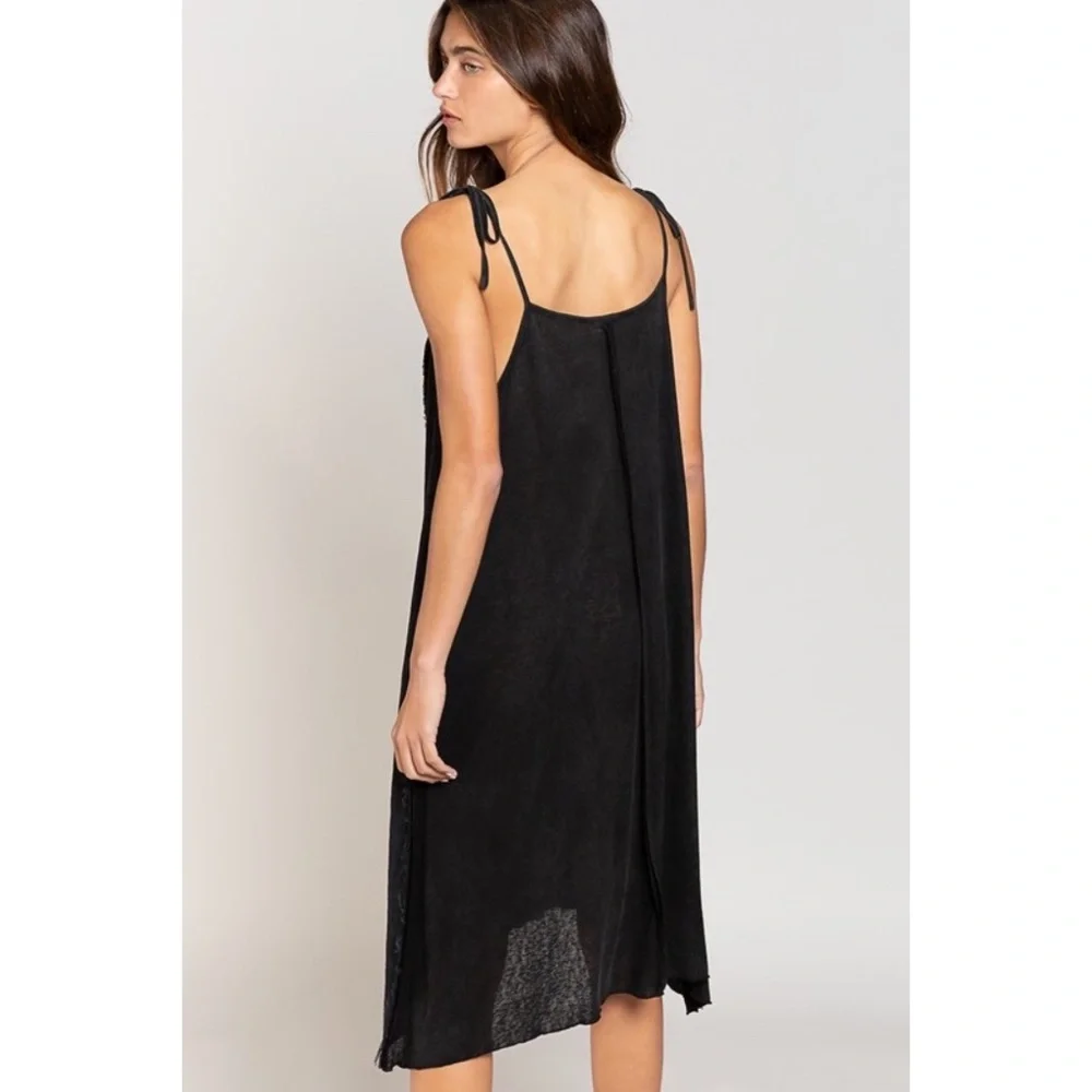 POL Black Cotton Spaghetti Strap Button Down Sundress - Picture 5 of 6
